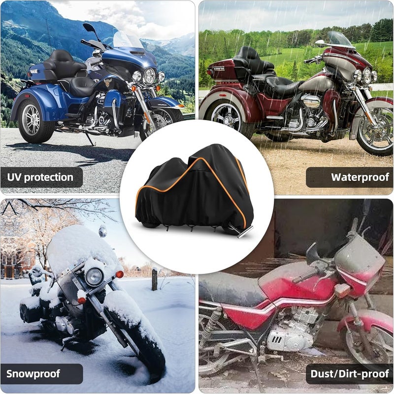 BIGACOVER 420D Motorcycle Cover for Trike Models Freewheeler, Tri Glide Ultra and CVO Version, Outdoor Bike Cover Windproof Heavy Duty Waterproof Protection(with Antenna Openings&Exhaust Heat Insulation) - Image 5